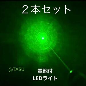 【電池付き】LEDライト　ポインタ　緑　２本　強力　カラス駆除　グリーン