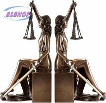 「81SHOP」正義と力の象徴 正義の女神 ブックスタンド 彫刻 彫像 西洋 雑貨 オブジェ 置物 フィギュリン 銅 樹脂 ハンドメイド 手作り 2点_画像1