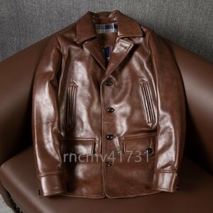 [81SHOP] quality guarantee * leather jacket horse leather car coat leather jacket Horse Hyde original leather rider's jacket men's fashion coat 