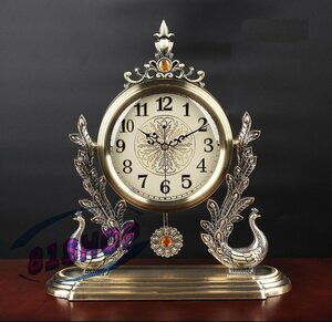 「81SHOP」美品 アンティーク調置き時計 クラシック ヨーロッパ 高級 金属 孔雀 クジャク くじゃく オブジェ
