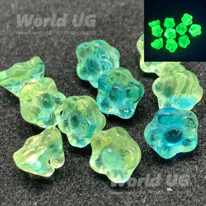  re-arrival u Ran glass flower button beads yellow color / green color 2 tone 7mm×6mm 10 bead 