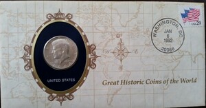 ☆未開封 アメリカ合衆国 1964年 ケネディ 50セント銀貨 フランクリンミント「世界の偉大な歴史的コイン」シリーズ☆