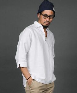 The DUFFER of ST.GEORGE LINEN BLEND 3Q SKIPPER SHIRT：綿麻素材 7分袖 スキッパーシャツ L