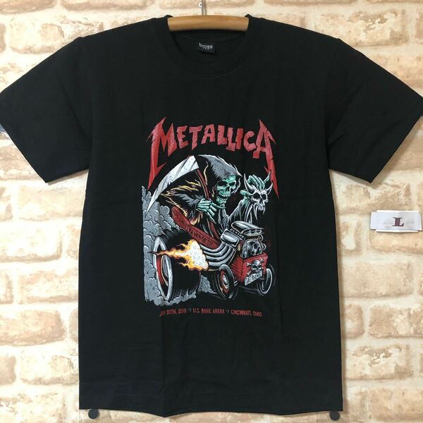 メタリカ　Tシャツ　Lサイズ　スカル レーシング　METALLICA 両面プリント　ロック　バンド