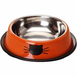 【未使用】ペット用 食器 ステンレス 猫用 犬用 餌入れ (オレンジ)②