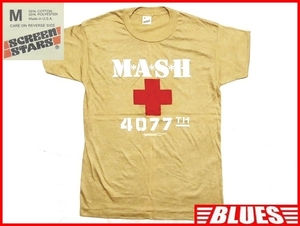 即決★米国製 SCREEN STARS★メンズM ビンテージ古着 MASH Tシャツ スクリーンスターズ 茶系 ベージュ 半袖 80s