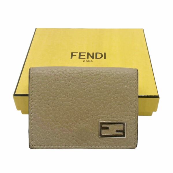 【美品】フェンディ FENDI 7M0280 ツートン レザー 三つ折り財布 ミニ コンパクトウォレット バイカラー ベージュ × レッド