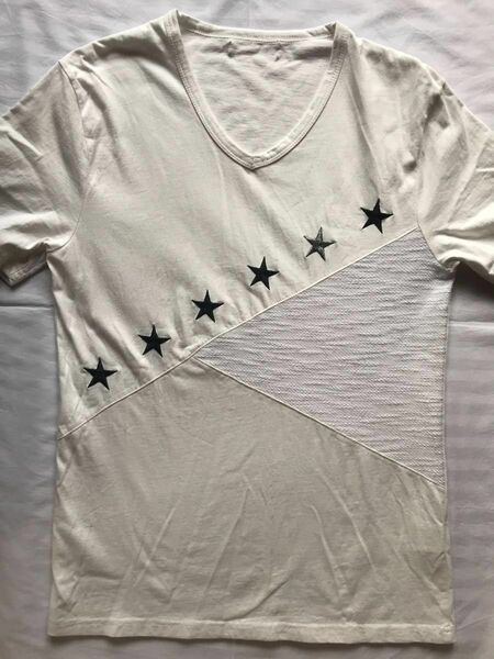 ジョーカー　Growth　星柄刺繍切替Tシャツ　Vネック　半袖　異素材MIX　スター　カジュアル　着回し◎　綿100%