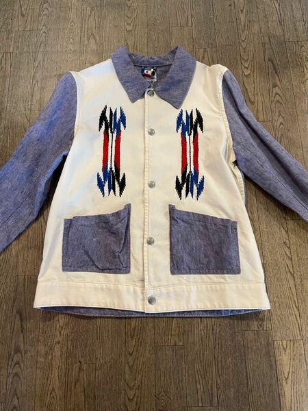 NEWUSED☆CoNEy/チマヨ刺繍ジャケットSIZE Ｍ ホワイト＆ブルー麻＆綿 刺繍