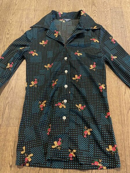 Vintage70sUS古着☆LadiesShint/70年代シャツ70s長袖シャツSIZE S花柄＆ドット柄