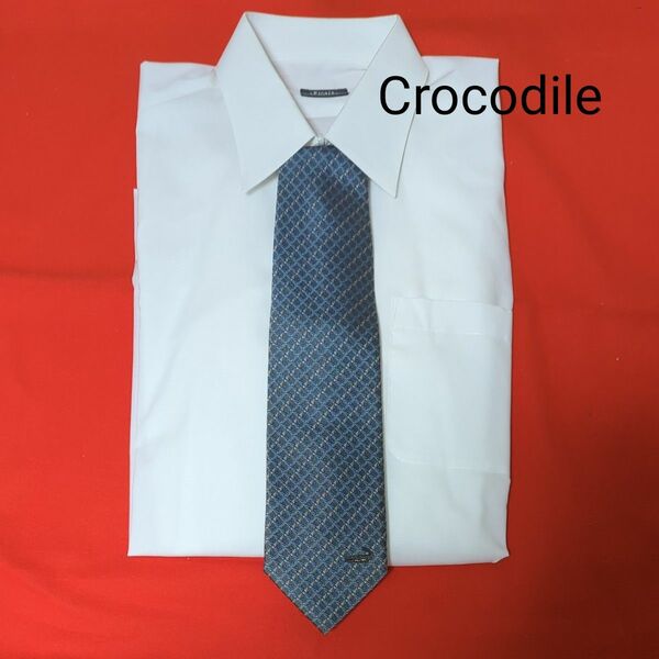 シンプルさが上級者【Crocodile】クロコダイル ネクタイ 絹100% ブルーグレー系