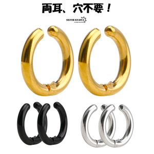  both ear stainless steel earcuff Gold silver black earrings hoop fake earrings Piaa sling easy installation ( silver )