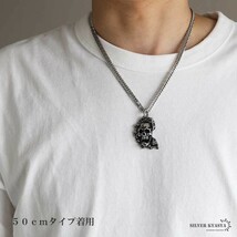 ステンレス スカルネックレス シルバー ダブル喜平チェーンネックレス 幅6mm ホラー 骨 (60cm)_画像5