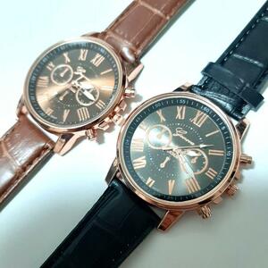 新品　腕時計　高級感　ゴージャス　黒と茶色のセット　103