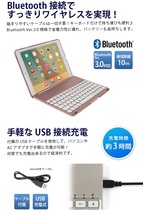 F8S iPad Pro 9.7インチ(2016年)用Bluetooth ワイヤレス キーボードケース ノートブック 7カラーバックライト付 オートスリープ機能 銀_画像2