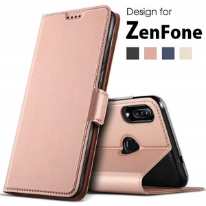 ZenFone Max M2 (ZB633KL)対応用 高級PUレザー TPU 手帳型 フリップ ケース 保護ケース スタンド機能 ネイビー