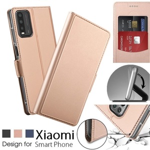 Xiaomi Redmi 9T用 手帳型 PUレザー＋TPU フリップ 保護ケース カード入れ付 スタンド機能 マグネット付 紺