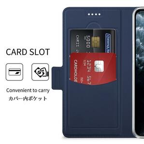 iPhone 11Pro Max6.5インチ用PUレザーTPU手帳型 フリップケース スタンド機能 マグネット付 カード入れ付 濃紺の画像4