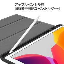 iPad 10.2インチ 第9世代/第8/7世代用 TPU+PU 三つ折り スマート カバーケース ソフト オートスリープ機能 濃紺_画像4