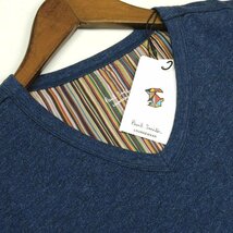 新品 即決 ポールスミス Vネック Ｔシャツ マルチラビット刺繍 L ブルー マルチストライプ 半袖カットソー Paul Smith メンズ 【2454】_画像8