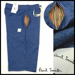 新品 即決 ポールスミス ハーフパンツ マルチストライプ L ブルー 春夏 コットン ロゴ Paul Smith メンズ 【1634a】