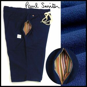 新品 即決 ポールスミス ハーフパンツ マルチストライプ M 紺 春夏 パイル地 ドライタッチ ロゴ Paul Smith メンズ 【9555a】