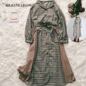 マジェスティックレゴン サイドプリーツシャツワンピース　チェック　M グレー茶　MAJESTIC　LEGON　秋冬色