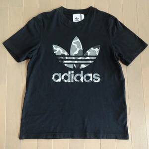 送料230円■adidas トレフォイルロゴ 迷彩Tシャツ 黒 M■アディダス カモフラ 半袖スウェットTシャツ■ストリート アメカジ トラック