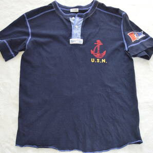 ◆ウエアハウス？ DUCK GOODS STANDARD スタンダード ヴィンテージタイプ ヘンリーネック Tシャツ USN ARMY NAVY サイズMEDIUM 濃紺 の画像1