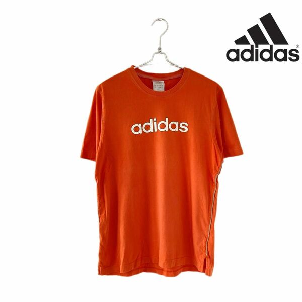 【匿名配送】adidasアディダス 半袖ロゴプリントTシャツ オレンジ XL 半袖Tシャツ カットソー