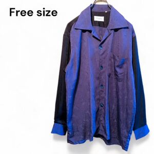 バイカラー 柄シャツ ラージサイズ ヴィンテージ 紫 黒 パープル ブラック 長袖シャツ