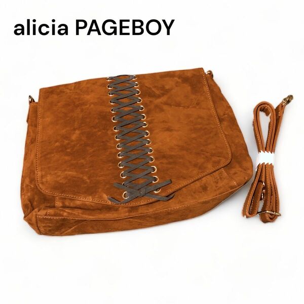 新品未使用 alicia PAGEBOY レースアップ ショルダー 編み上げ ショルダーバッグ クラッチバッグ ブラウン