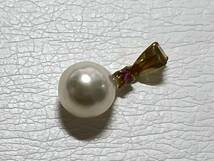 未使用　K18　あこや真珠　ルビー　バロックパール　デザイン　ペンダントトップ　本真珠　パール