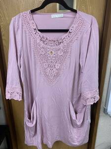 Новый неиспользованный Artesoie Altesoi Tunic Bijou &amp; Lace Drape Pocket Ladies размер 15 Розовый тег ①