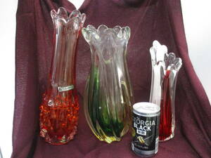 ＴＡＪＩＭＡタジマクリスタル他　ガラスフラワーベース３点　検　アンティーク、コレクション 工芸品 工芸ガラス　花器　花瓶
