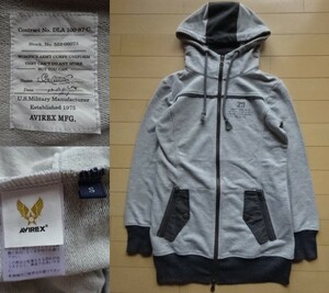 【AVIREX】WOMEN'S フルジップ パーカー グレー×ダークグレー SIZE:SMALL (アヴィレックス,上野商会)