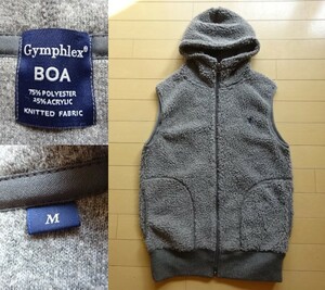 【Gymphlex】ジップアップ ボアベスト グレー SIZE:MEDIUM (ジムフレックス)