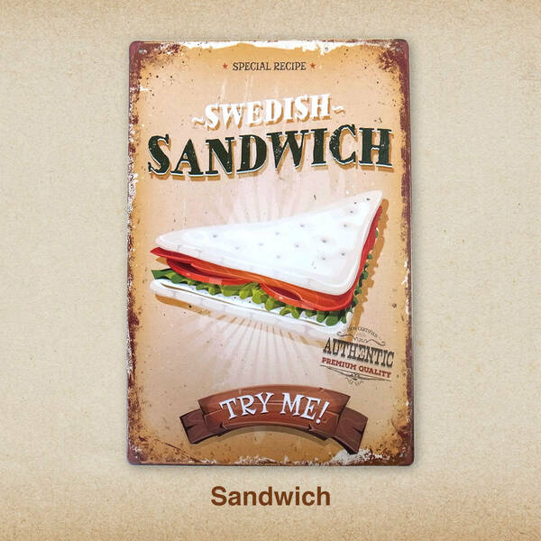 ジャンクフード ブリキ看板 20cm×30cm サンドイッチ 食品 ファストフード アメリカン雑貨 サインボード バー レストラン