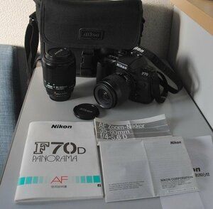 ☆希少【ニコン / Nikon 一眼レフフィルムカメラ F70D PANORAMA 望遠ズームレンズ2本セット 35-80mm・80-200mm 】ケース付 N08092