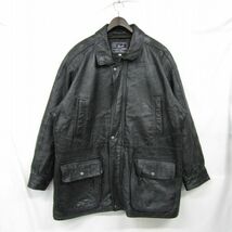 本革 サイズ 3XL vintage レザー ジャケット 革ジャン ブルゾン ブラック 裏地 キルティング 古着 ビンテージ 3S0309_画像1