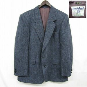 カナダ製 サイズ 44R Harris Tweed ツイード ウール テーラード ジャケット ブレザー ハリスツイード ネイビー 古着 ビンテージ 3S0412