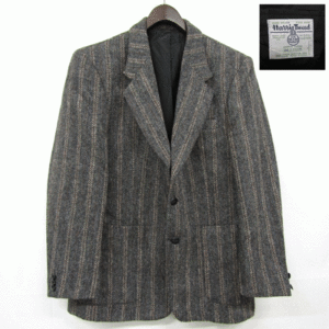 カナダ製 サイズ 40R Harris Tweed ツイード ウール テーラード ジャケット ブレザー ハリスツイード ダークグレー 古着 ビンテージ 3S1306