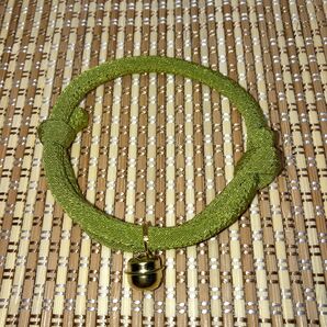 和風 猫の首輪 ちりめん細紐(子猫〜小柄な成猫用)もえぎ無地