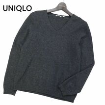 UNIQLO ユニクロ 高級 カシミヤ100%♪ 秋冬 Vネック ニット セーター Sz.L　レディース グレー　I3T01097_9#K_画像1