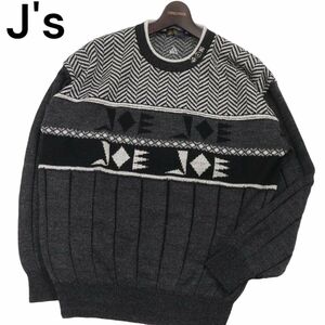 J's ジャンボ尾崎 ブリヂストン 秋冬 ヘリンボーン切替★ ウール ニット セーター Sz.M　メンズ ゴルフ 日本製 レトロ　I3T01156_9#K