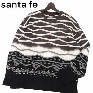 santa fe サンタフェ 秋冬 デザイン Vネック ウール ニット セーター Sz.4　メンズ 日本製 大きいサイズ　I3T01157_9#K