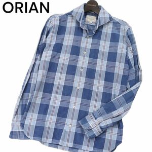 美品 イタリア製★ ORIAN オリアン 通年 Slim Fit★ 長袖 ホリゾンタルカラー チェック シャツ Sz.S　メンズ　I3T01268_9#C