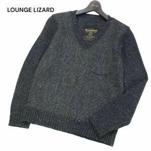 LOUNGE LIZARD ラウンジリザード × ハリスツイード 100周年記念★ 秋冬 ツイード切替 ウール ニット セーター Sz.2　メンズ　I3T01213_9#K