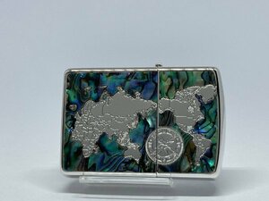 送料無料 ZIPPO[ジッポー]アーマー両面加工 世界地図 Shell-World Map(S)Silver Plate