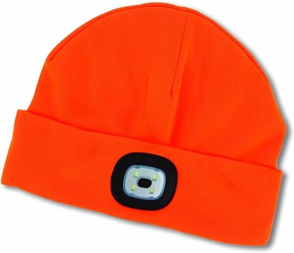 ライト付きニット帽　帽子 メンズ レディース ニット帽 LEDライト付 オレンジ　ナイトスカウト　登山　キャンプ　サンプル品